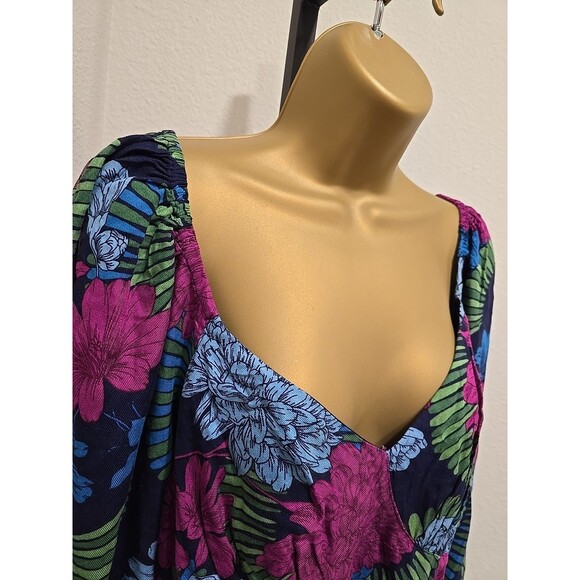 Sofia Vergera Babydoll Floral Top Blouse Womens XL Ruched Colorful Soft Vacation - Picture 2 of 9